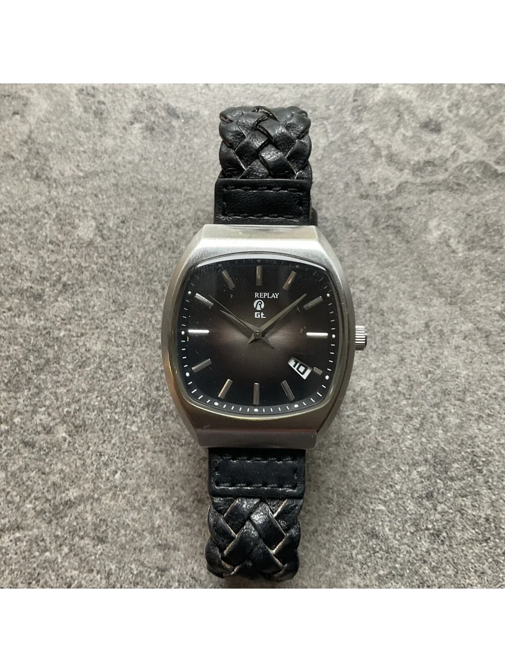 Replay Mens Watch 34mm Silver Tone Case Black Dial And Leather Band Bin K